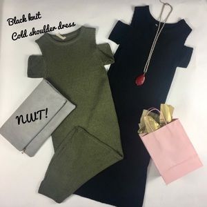 black cold shoulder sexy knit dress
